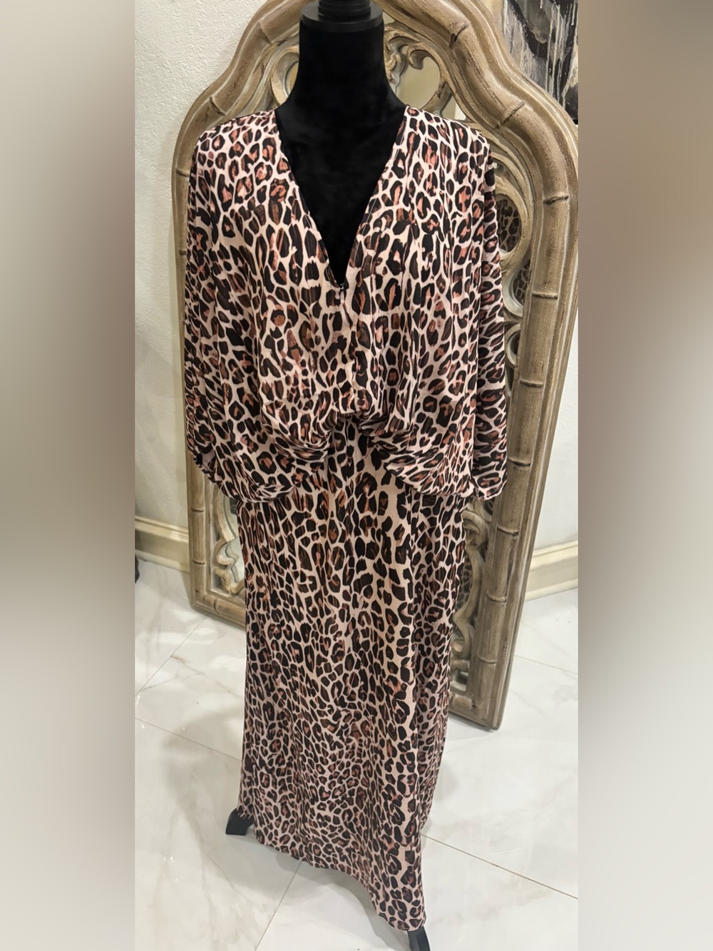 GLOERIA Leopard Print Maxi Dress in Blush & Black